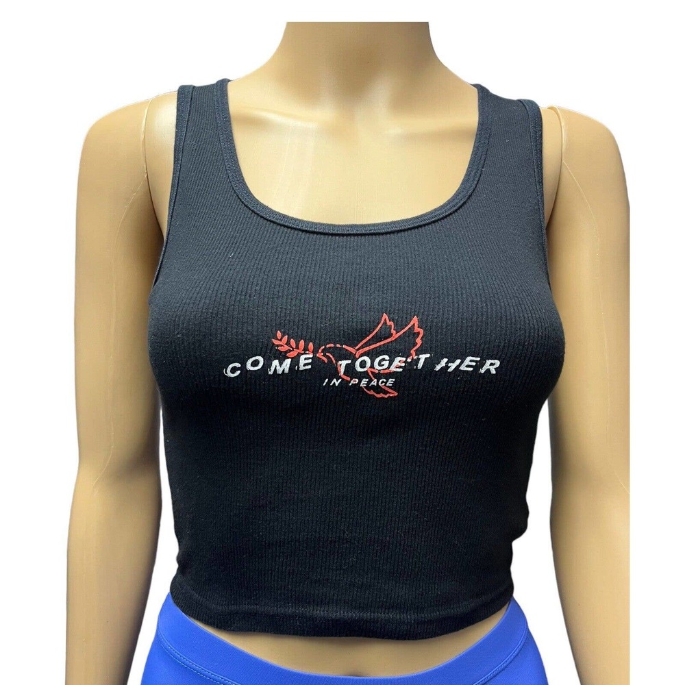 Shadow Hill Black Ribbed Come Together In Peace Cropped Tank Top Medium